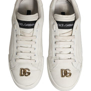 Dolce & Gabbana White Leather Logo Plaque Low Top Sneakers Shoes