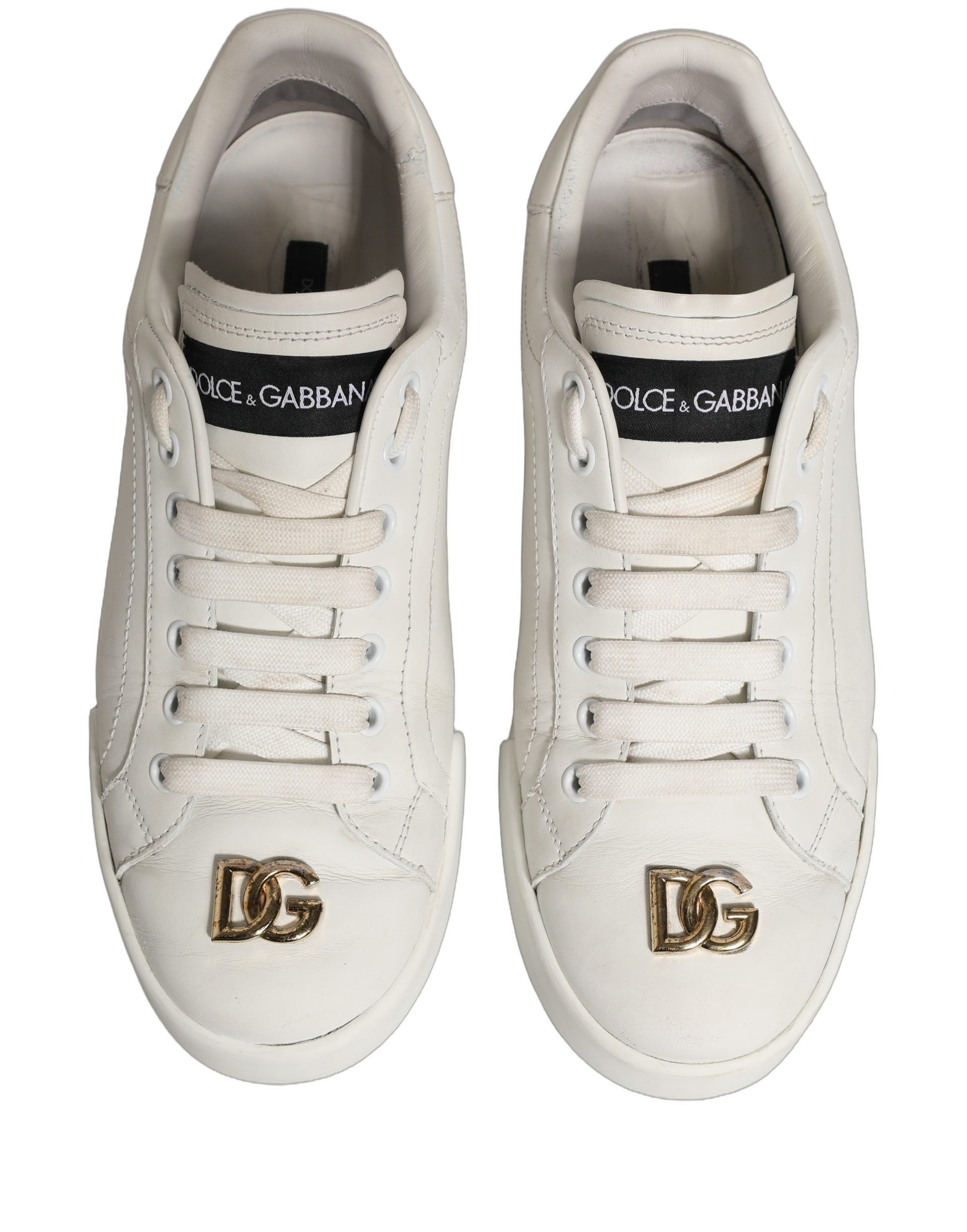Dolce & Gabbana White Leather Logo Plaque Low Top Sneakers Shoes