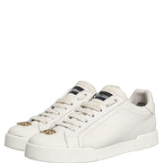 Dolce & Gabbana White Leather Logo Plaque Low Top Sneakers Shoes