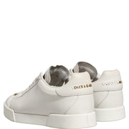 Dolce & Gabbana White Leather Logo Plaque Low Top Sneakers Shoes