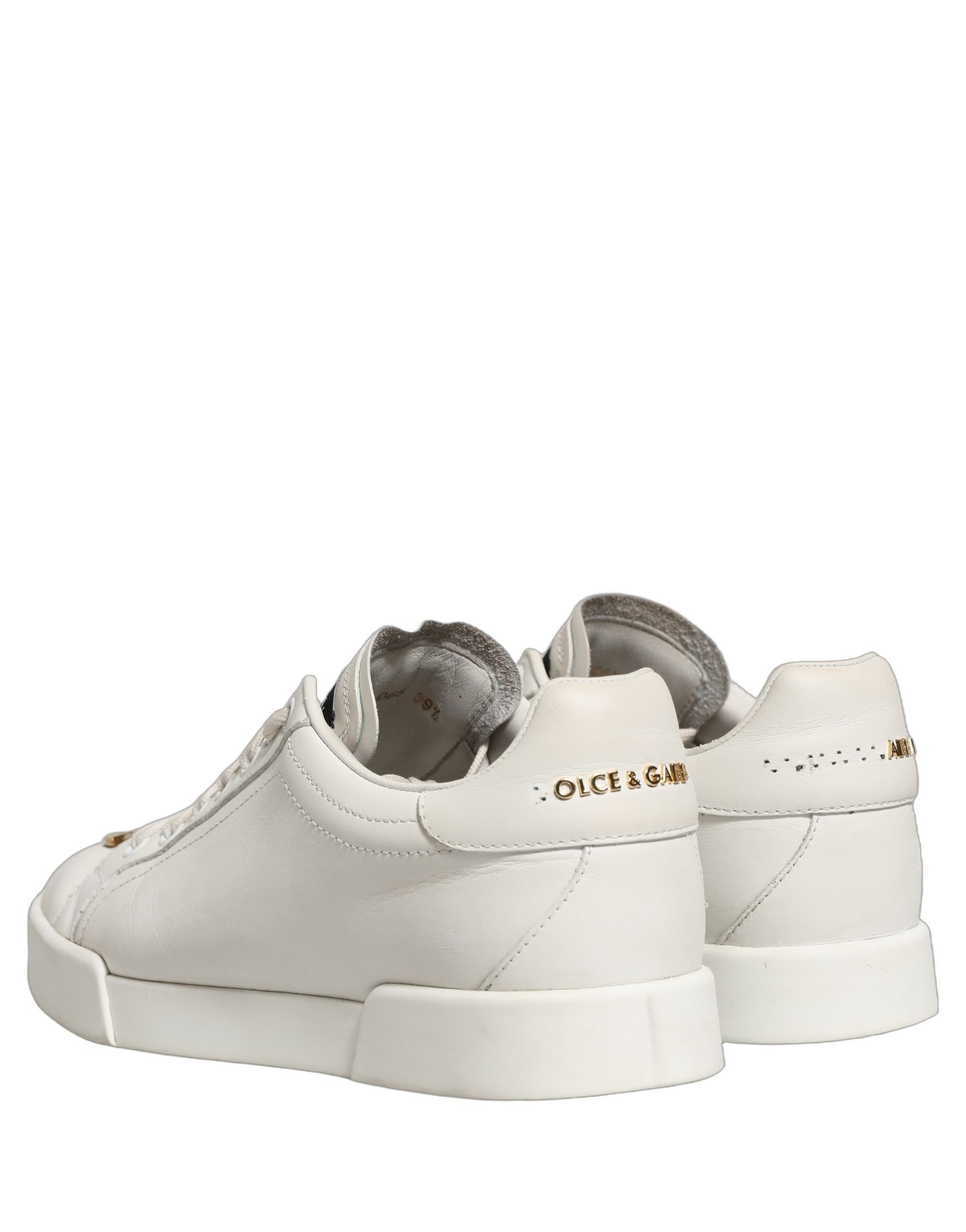 Dolce & Gabbana White Leather Logo Plaque Low Top Sneakers Shoes