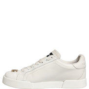 Dolce & Gabbana White Leather Logo Plaque Low Top Sneakers Shoes