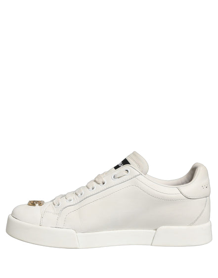 Dolce & Gabbana White Leather Logo Plaque Low Top Sneakers Shoes