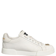 Dolce & Gabbana White Leather Logo Plaque Low Top Sneakers Shoes