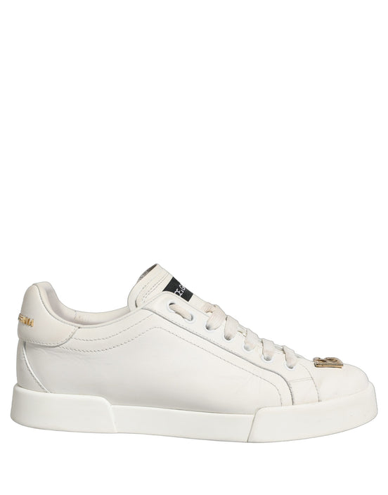 Dolce & Gabbana White Leather Logo Plaque Low Top Sneakers Shoes