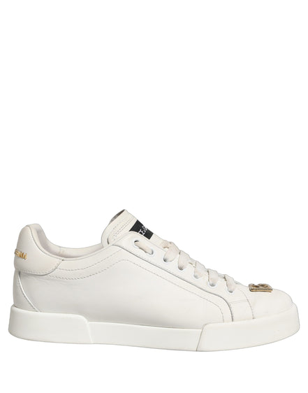 Dolce & Gabbana White Leather Logo Plaque Low Top Sneakers Shoes