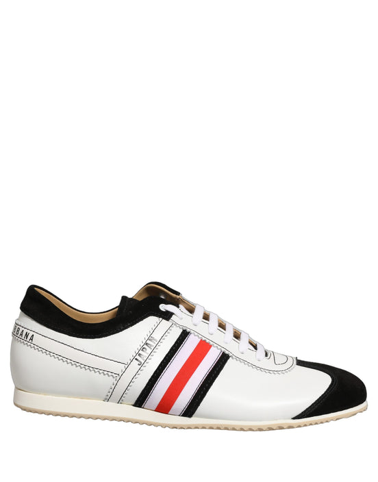 Dolce & Gabbana Black White Leather Suede Low Top Sneakers Shoes