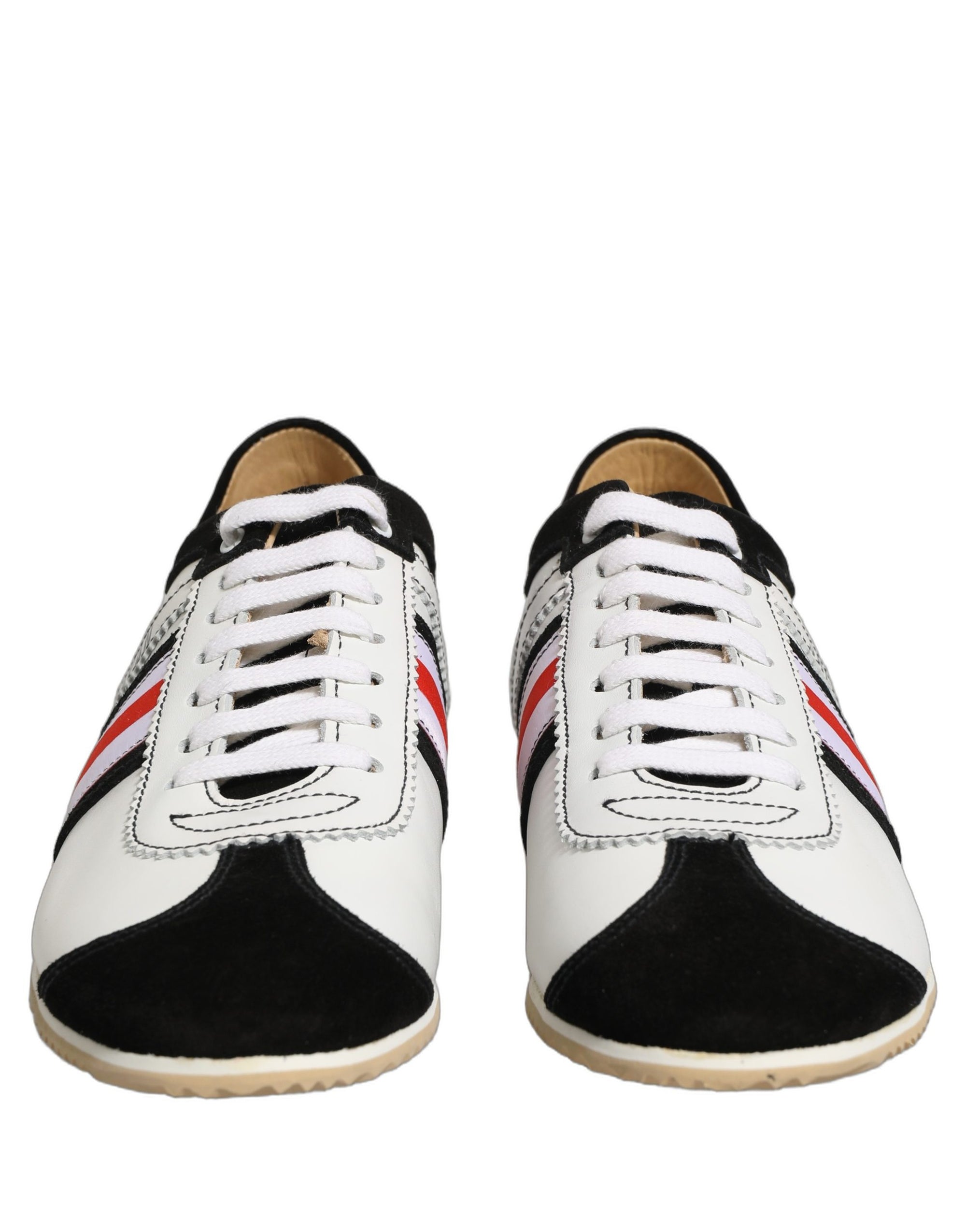 Dolce & Gabbana Black White Leather Suede Low Top Sneakers Shoes