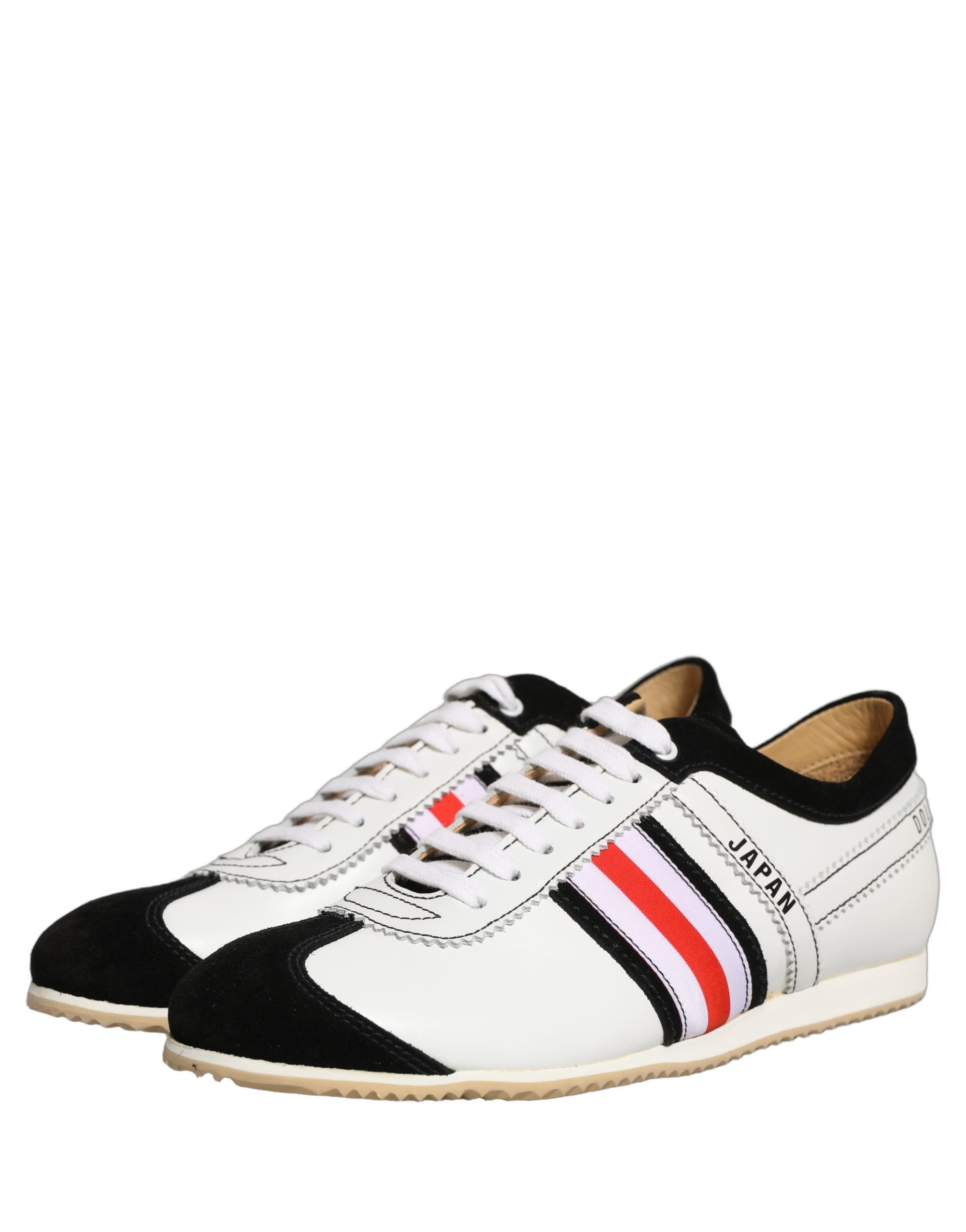 Dolce & Gabbana Black White Leather Suede Low Top Sneakers Shoes