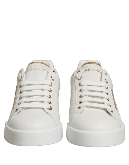 Dolce & Gabbana White Gold Embellished Low Top Sneakers Shoes