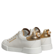 Dolce & Gabbana White Gold Embellished Low Top Sneakers Shoes