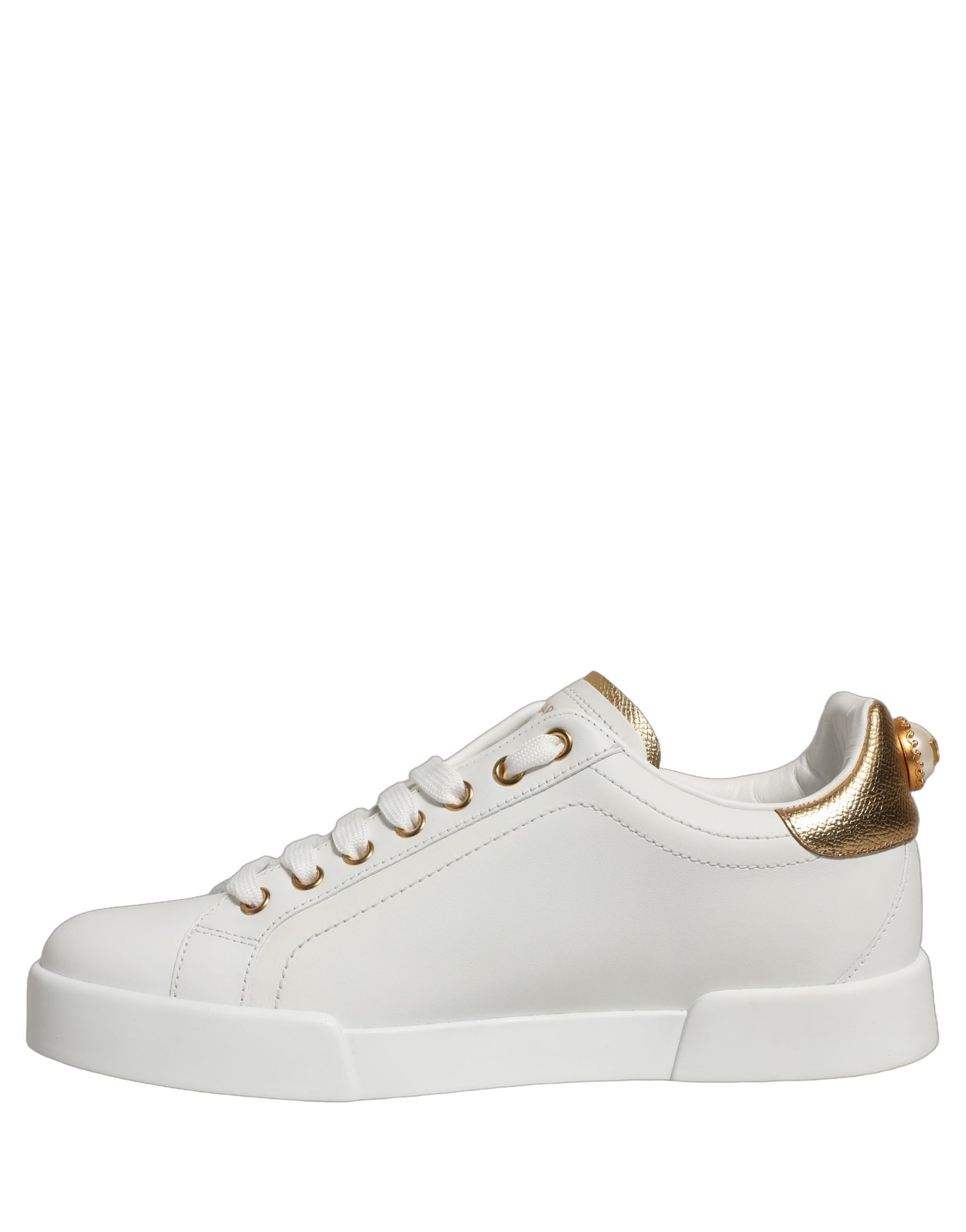 Dolce & Gabbana White Gold Embellished Low Top Sneakers Shoes