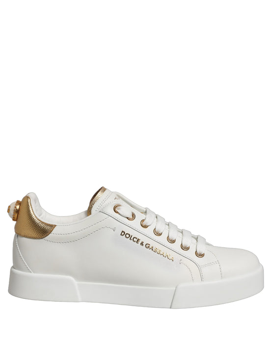 Dolce & Gabbana White Gold Embellished Low Top Sneakers Shoes