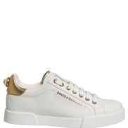 Dolce & Gabbana White Gold Embellished Low Top Sneakers Shoes