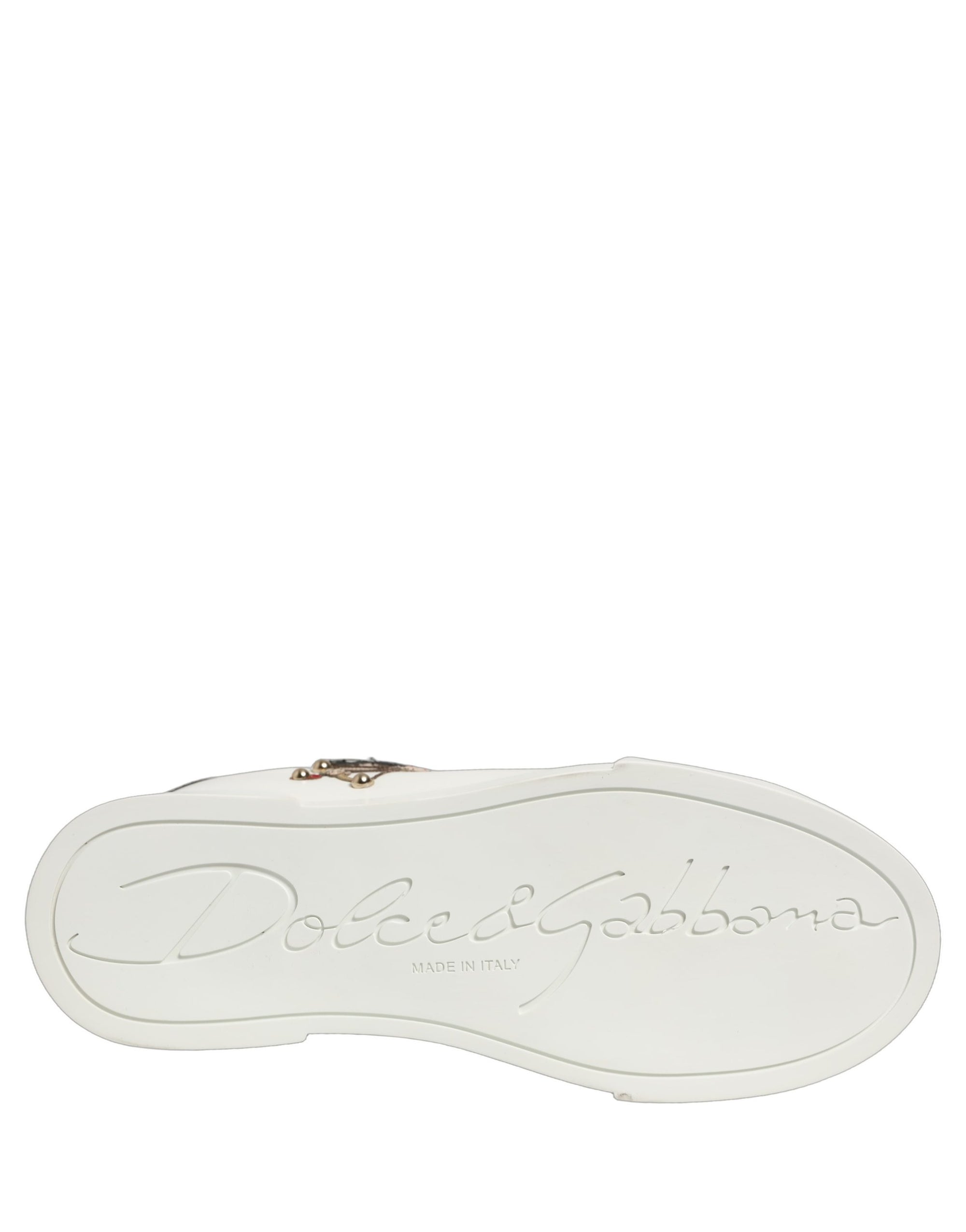 Dolce & Gabbana White Patch Calfskin Nappa Portofino Sneakers Shoes