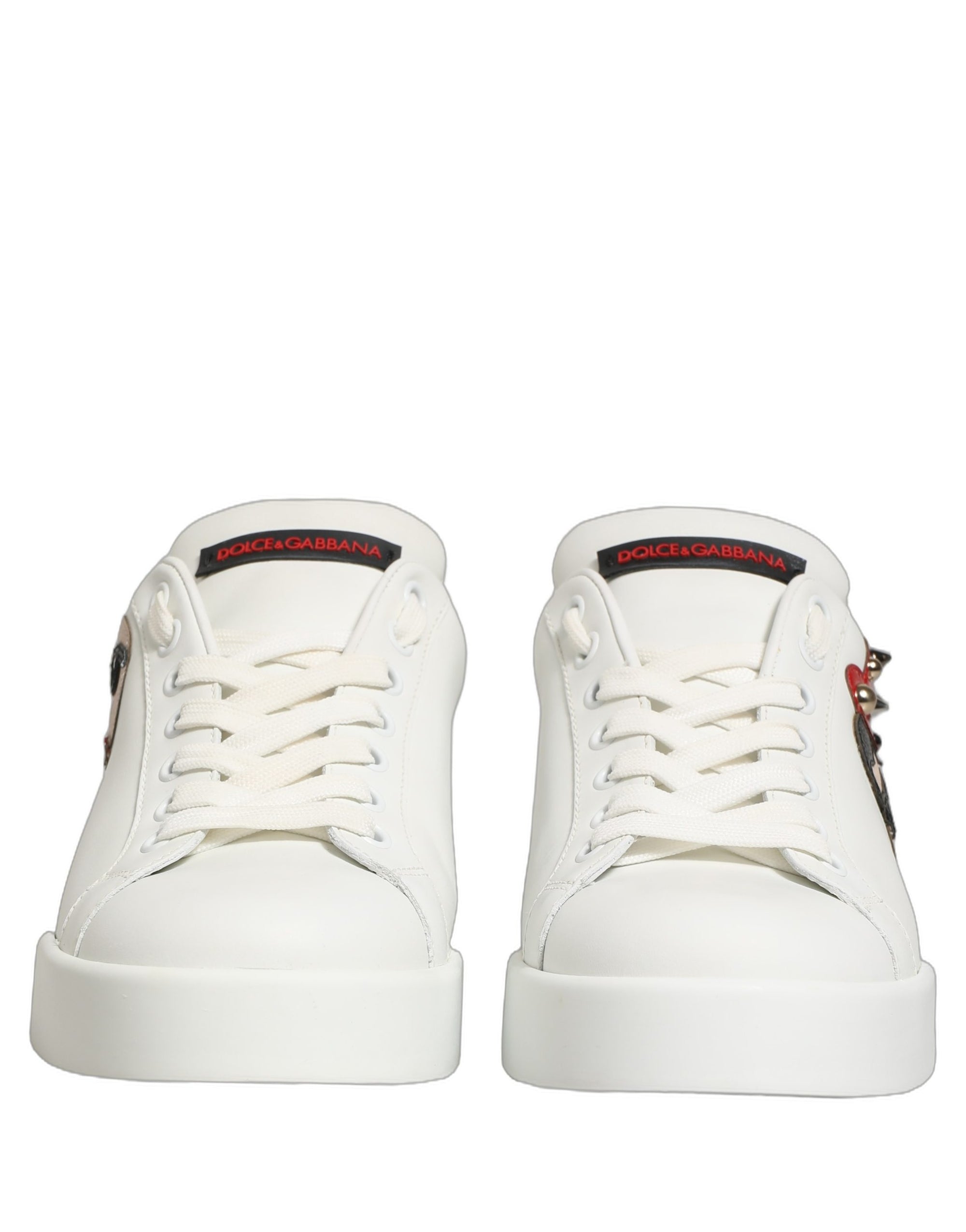 Dolce & Gabbana White Patch Calfskin Nappa Portofino Sneakers Shoes