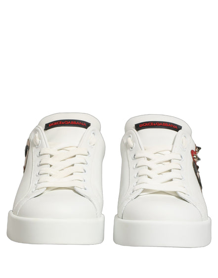 Dolce & Gabbana White Patch Calfskin Nappa Portofino Sneakers Shoes
