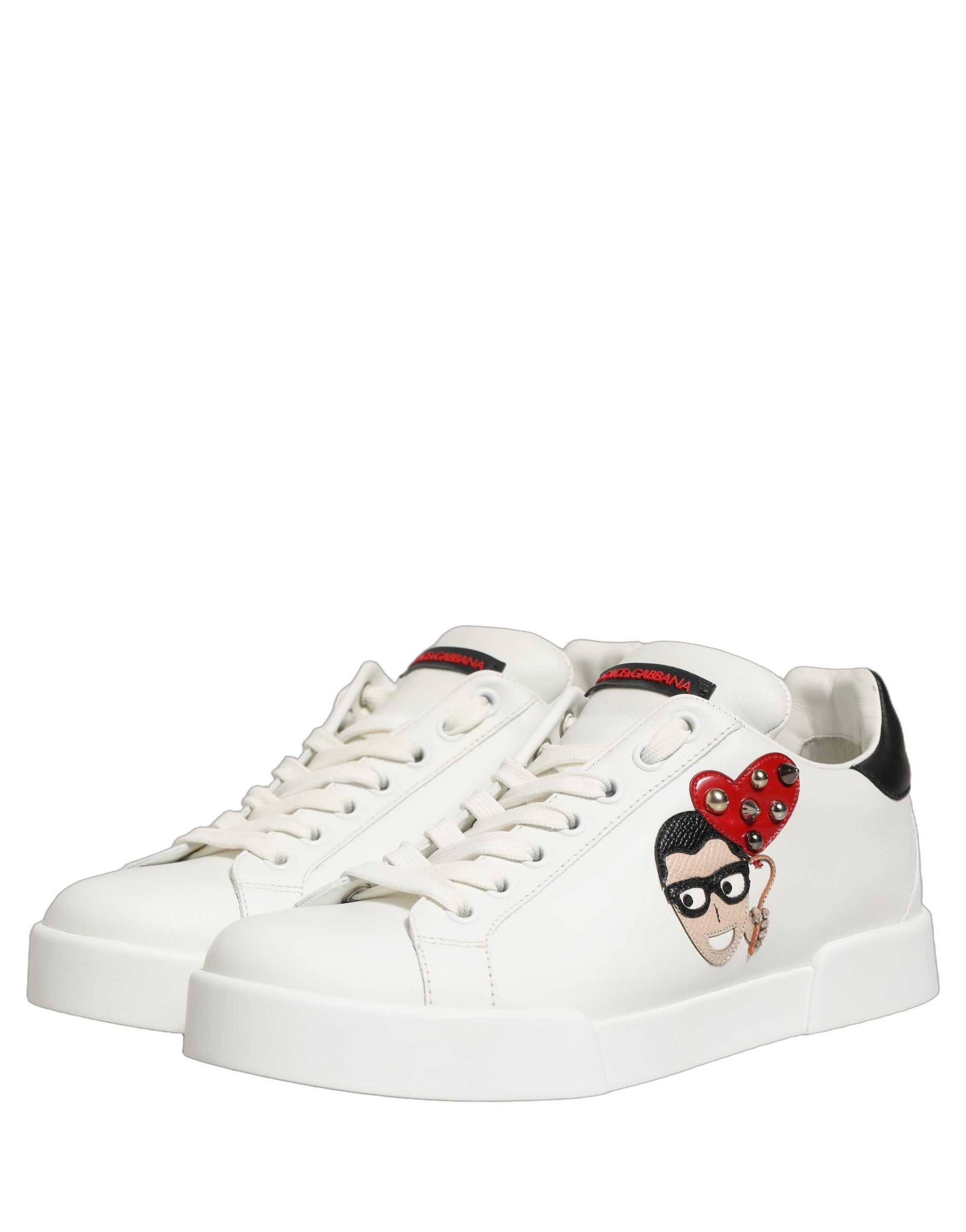 Dolce & Gabbana White Patch Calfskin Nappa Portofino Sneakers Shoes