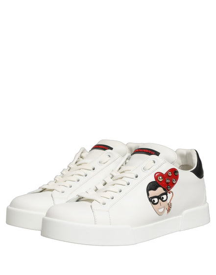 Dolce & Gabbana White Patch Calfskin Nappa Portofino Sneakers Shoes