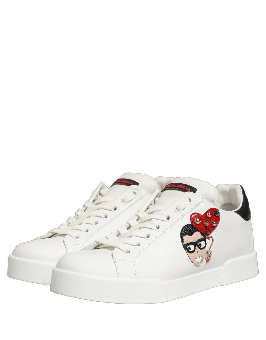 Dolce & Gabbana White Patch Calfskin Nappa Portofino Sneakers Shoes