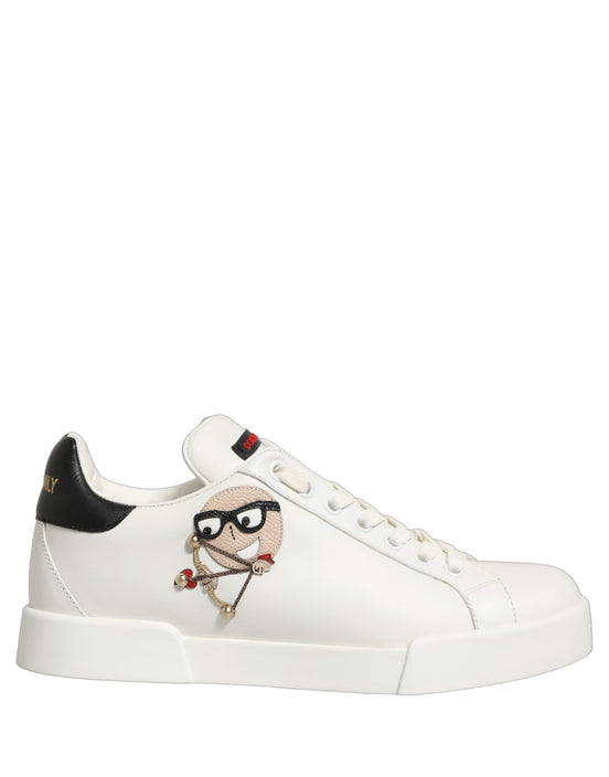 Dolce & Gabbana White Patch Calfskin Nappa Portofino Sneakers Shoes
