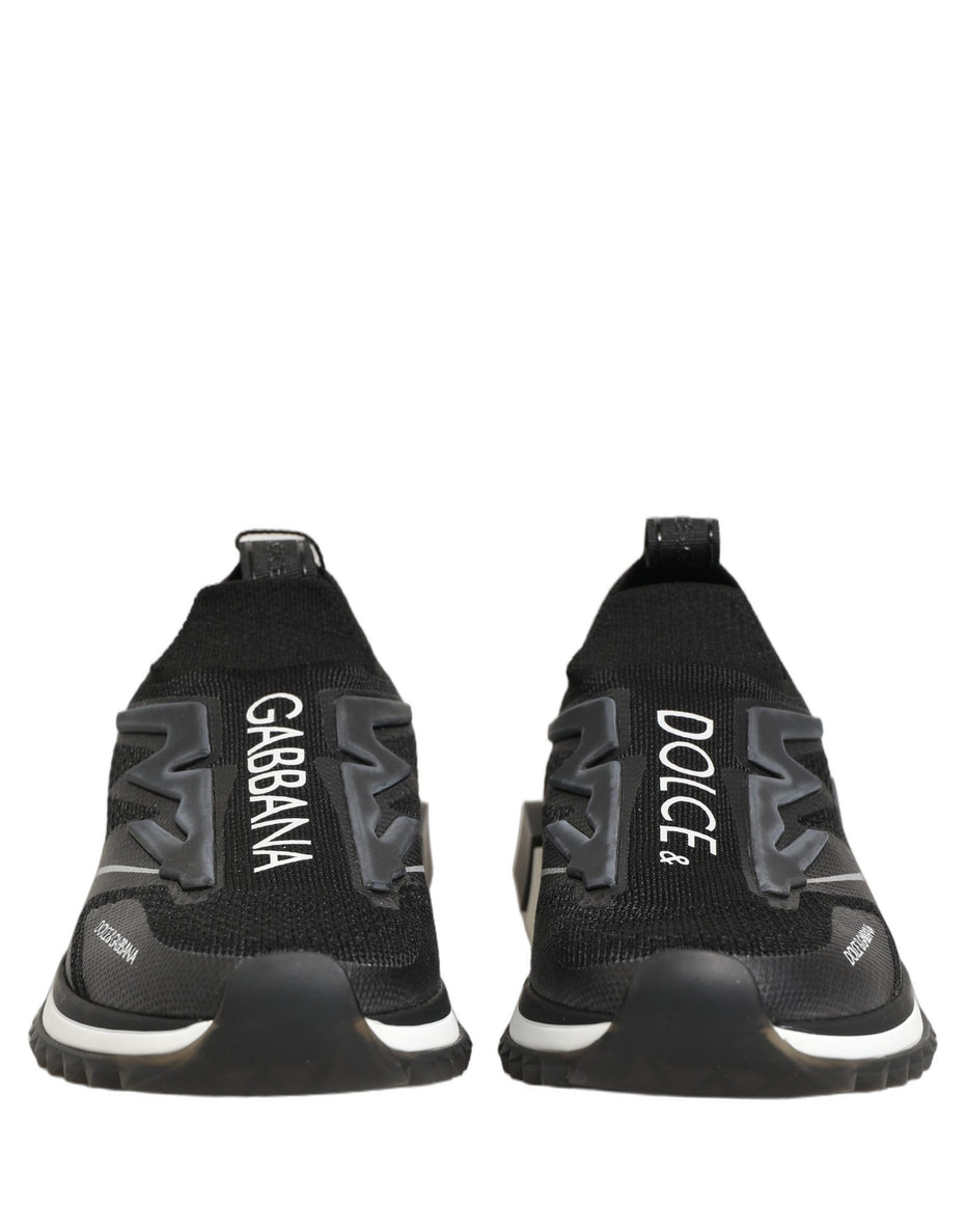 Dolce & Gabbana Black White Sorrento Slip-On Logo Sneakers Shoes