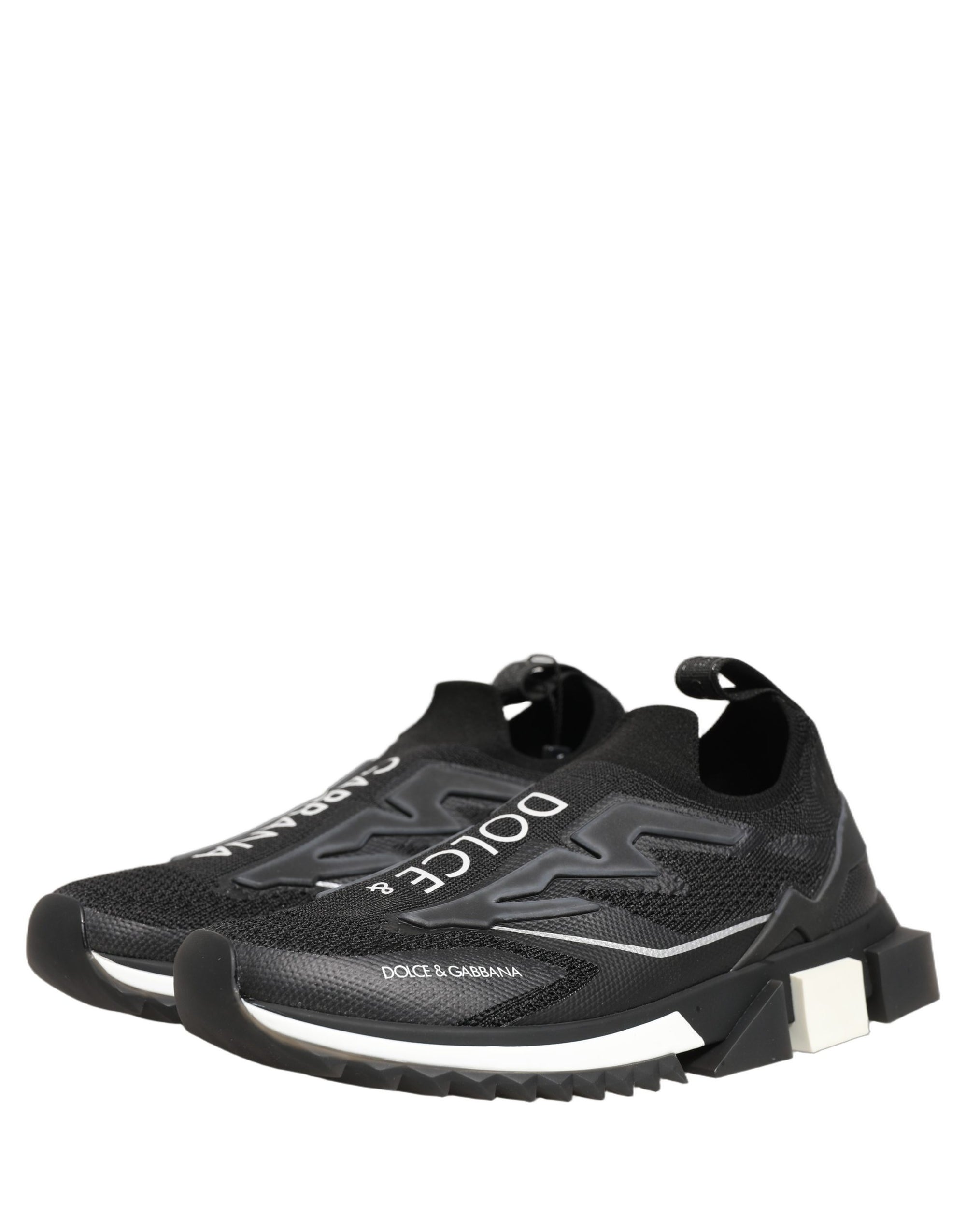 Dolce & Gabbana Black White Sorrento Slip-On Logo Sneakers Shoes