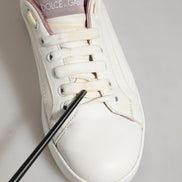 Dolce & Gabbana White Pink Leather Low Top Sneakers Shoes