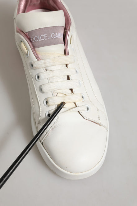 Dolce & Gabbana White Pink Leather Low Top Sneakers Shoes