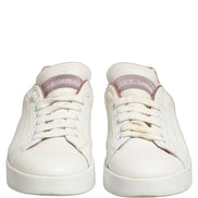 Dolce & Gabbana White Pink Leather Low Top Sneakers Shoes