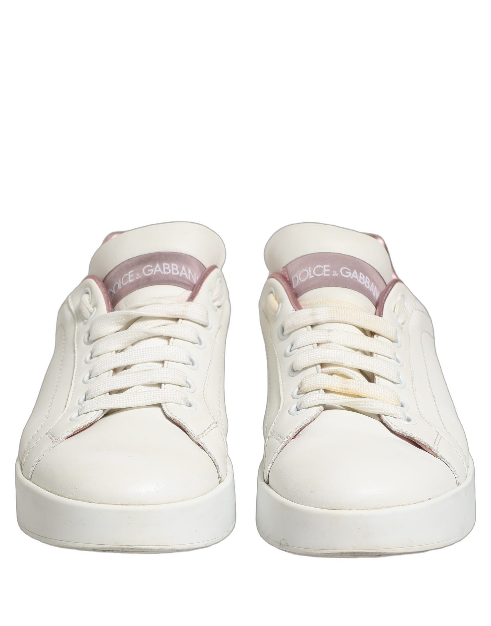 Dolce & Gabbana White Pink Leather Low Top Sneakers Shoes