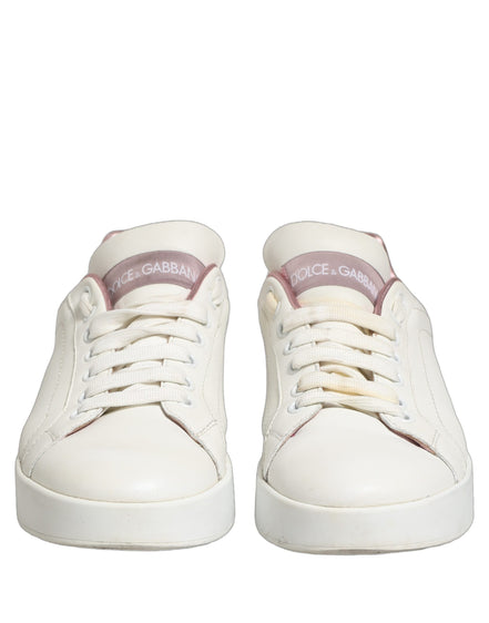 Dolce & Gabbana White Pink Leather Low Top Sneakers Shoes
