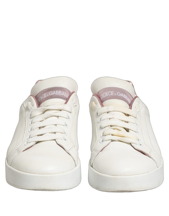 Dolce & Gabbana White Pink Leather Low Top Sneakers Shoes