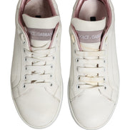 Dolce & Gabbana White Pink Leather Low Top Sneakers Shoes