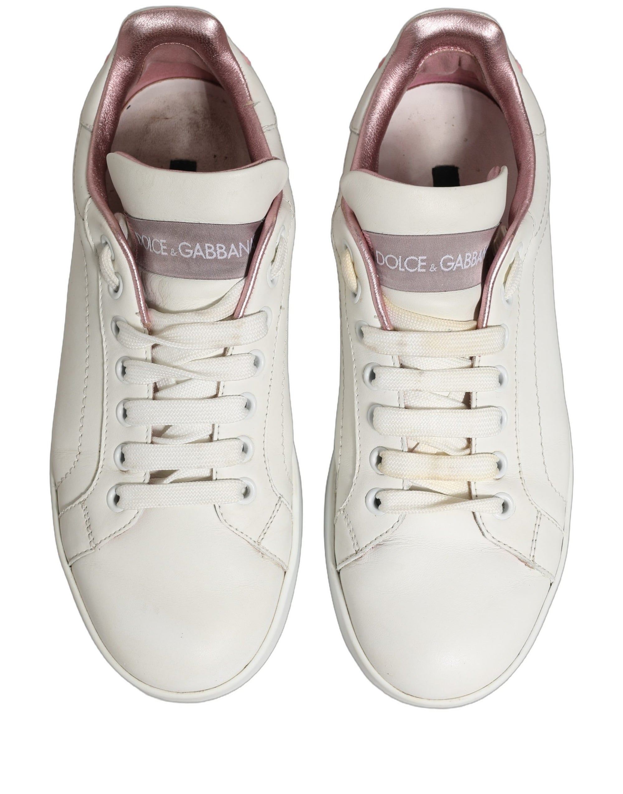 Dolce & Gabbana White Pink Leather Low Top Sneakers Shoes