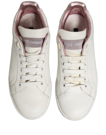 Dolce & Gabbana White Pink Leather Low Top Sneakers Shoes