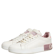 Dolce & Gabbana White Pink Leather Low Top Sneakers Shoes