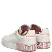 Dolce & Gabbana White Pink Leather Low Top Sneakers Shoes
