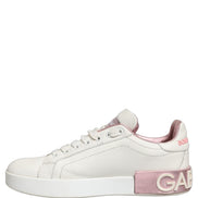 Dolce & Gabbana White Pink Leather Low Top Sneakers Shoes