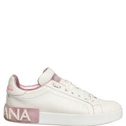 Dolce & Gabbana White Pink Leather Low Top Sneakers Shoes