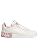 Dolce & Gabbana White Pink Leather Low Top Sneakers Shoes