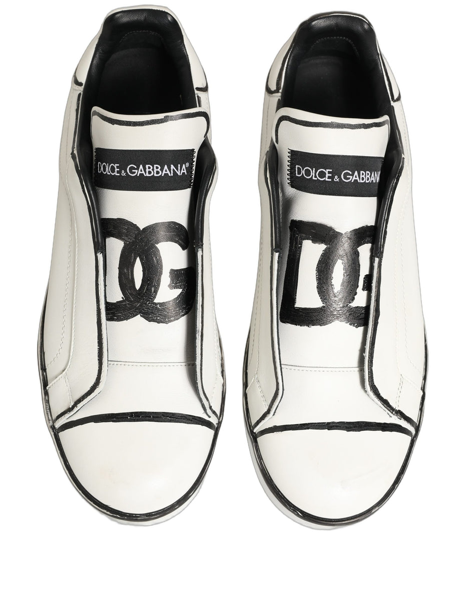 Dolce & Gabbana White Leather Portofino Low Top Sneakers Shoes