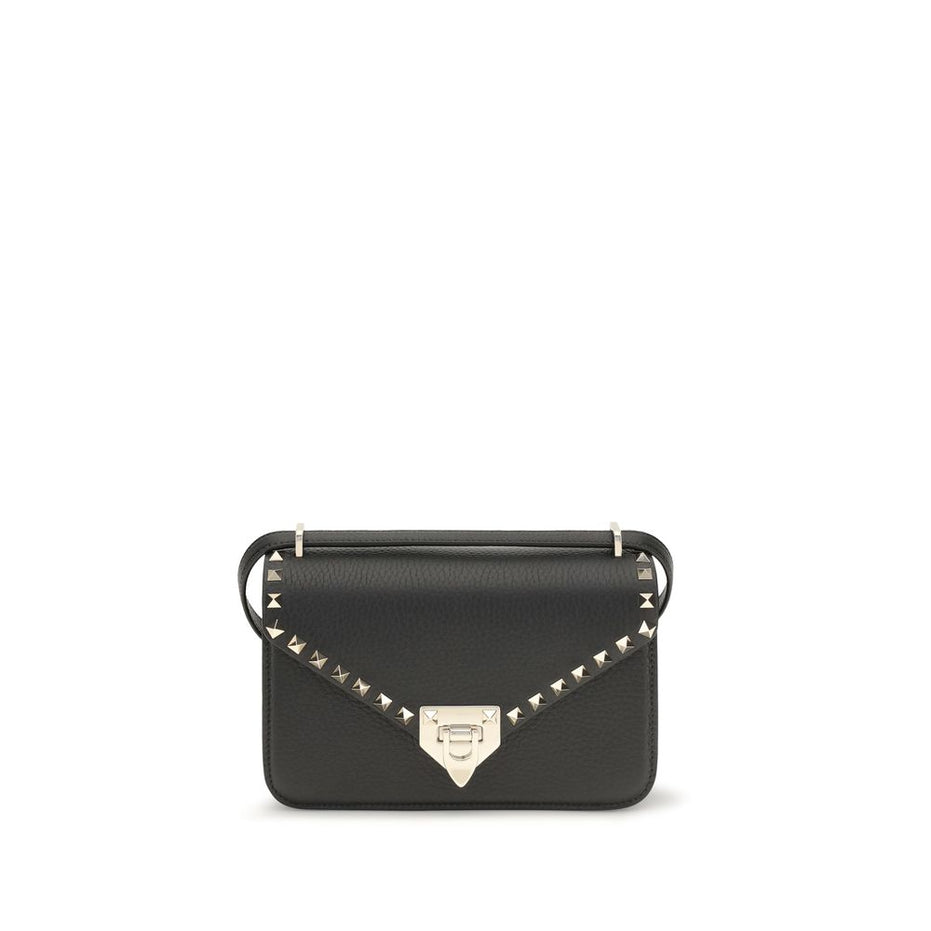 Valentino Garavani Black Calf Leather Bos Taurus Shoulder Bag