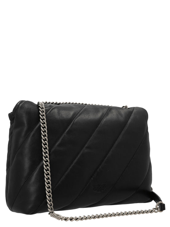 Τσάντα crossbody PINKO μαύρη από δέρμα αρνιού  