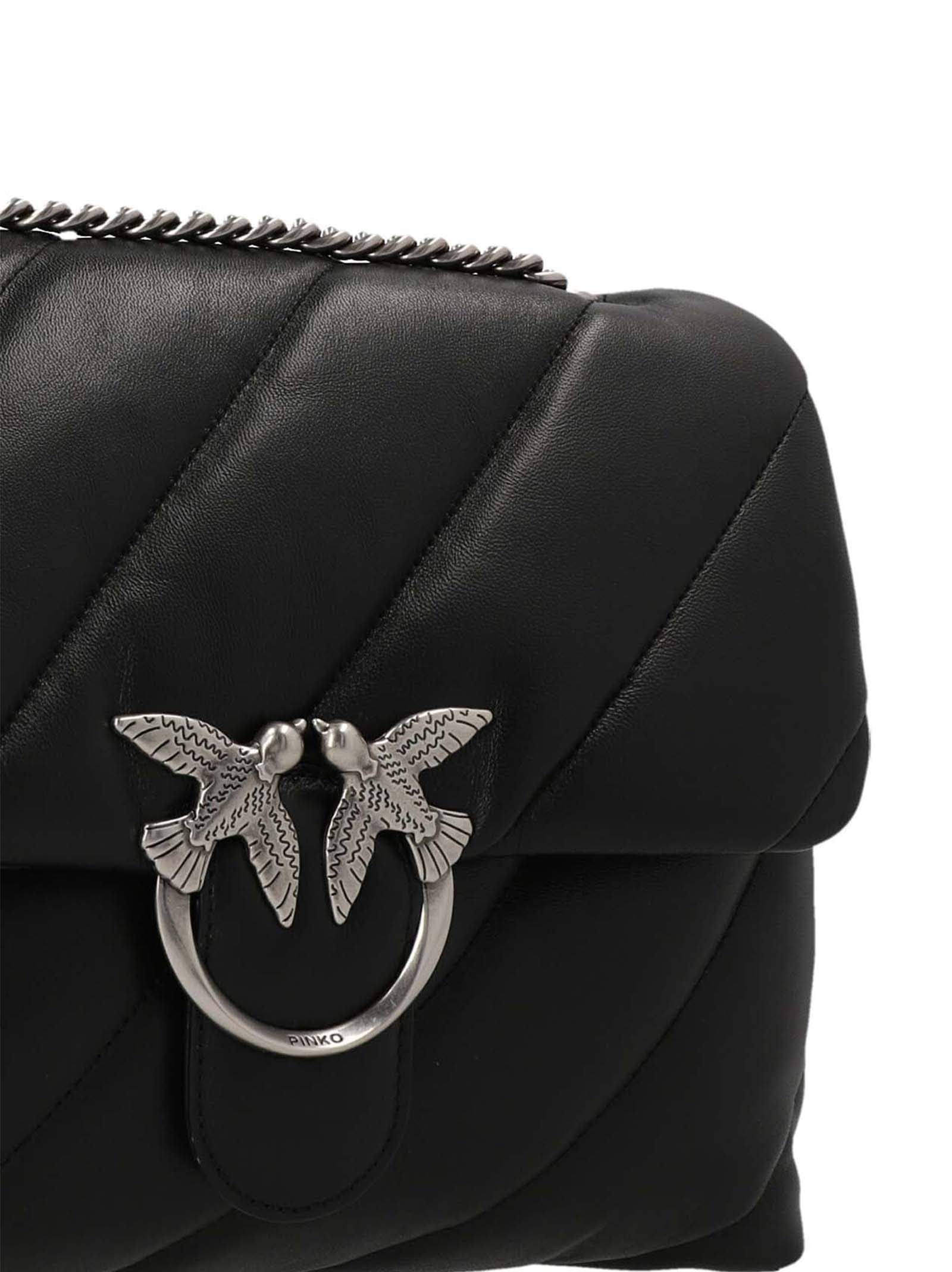 PINKO Black Lamb Leather Crossbody Bag