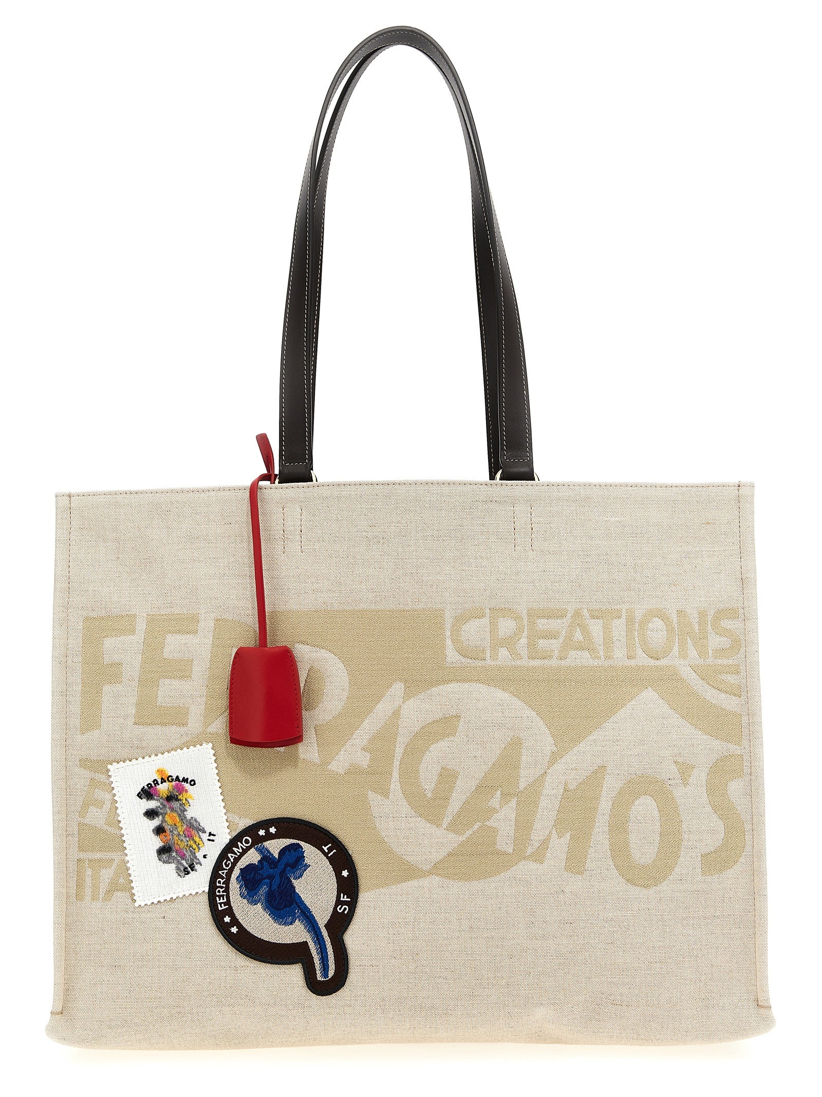Τσάντα Tote από Μπεζ Ύφασμα Ferragamo