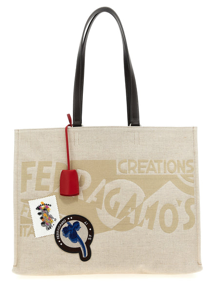 Τσάντα Tote από Μπεζ Ύφασμα Ferragamo
