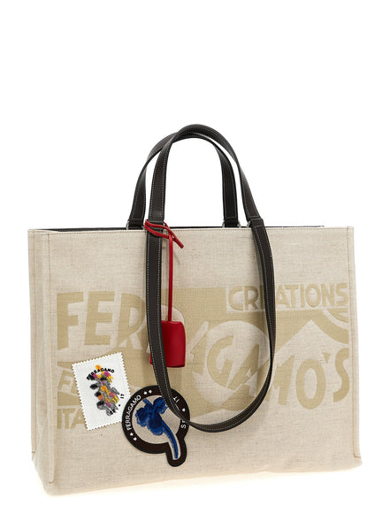 Τσάντα Tote από Μπεζ Ύφασμα Ferragamo