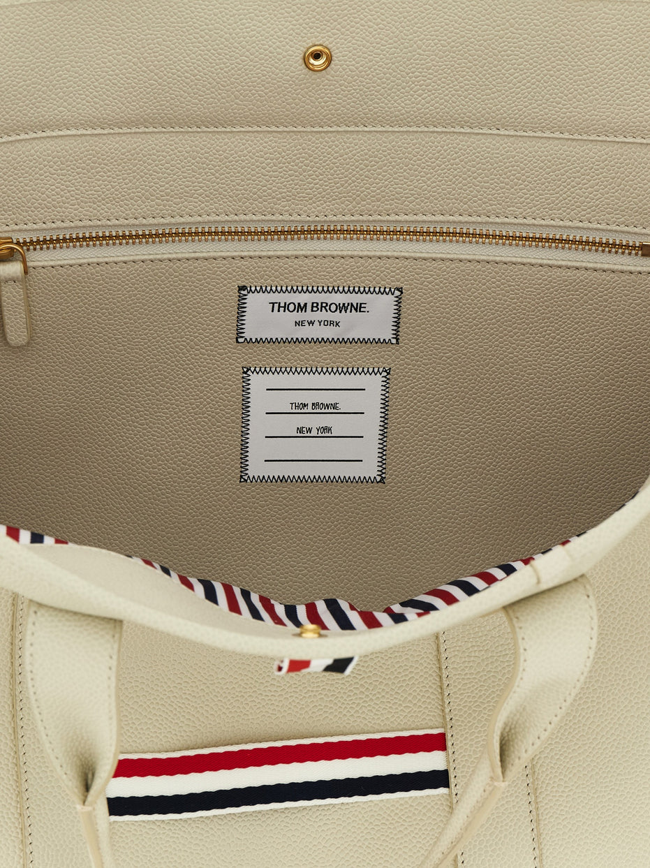 Thom Browne White Calfskin Tote Bag