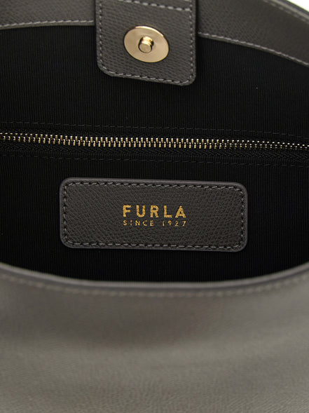 Τσάντα ώμου Furla από γκρι δέρμα μοσχαριού